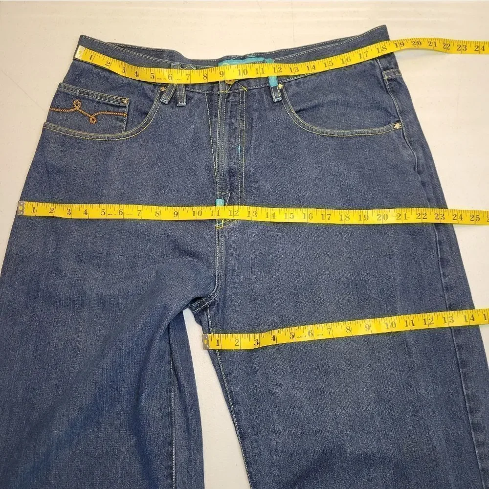 LRG Colorful Embroidered Wide Leg Baggy Denim Jeans